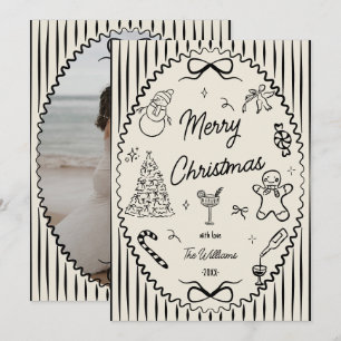 Whimsische handgetekende krabbels kerst foto  feestdagenkaart