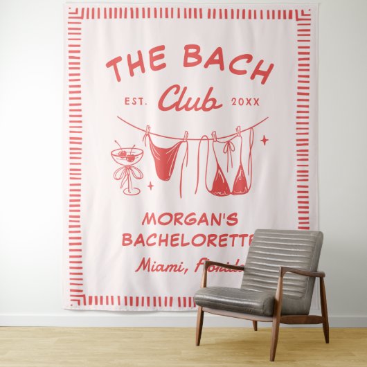 Whimsische handgetekende kust-bachelorette wandkleed (In situ)
