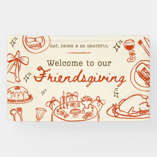Whimsische handgetekende leuke vriendendankdag ban spandoek (Horizontaal)