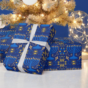 Whimsische handgetekende menorah-kaars Hanukkah Cadeaupapier