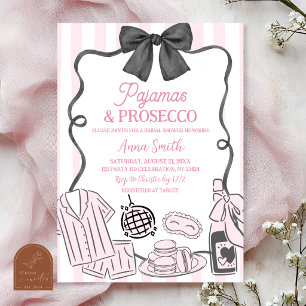 Whimsische handgetekende roze pyjama's en Prosecco Kaart