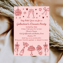 Whimsische handgetekende roze rode Galentines Day-