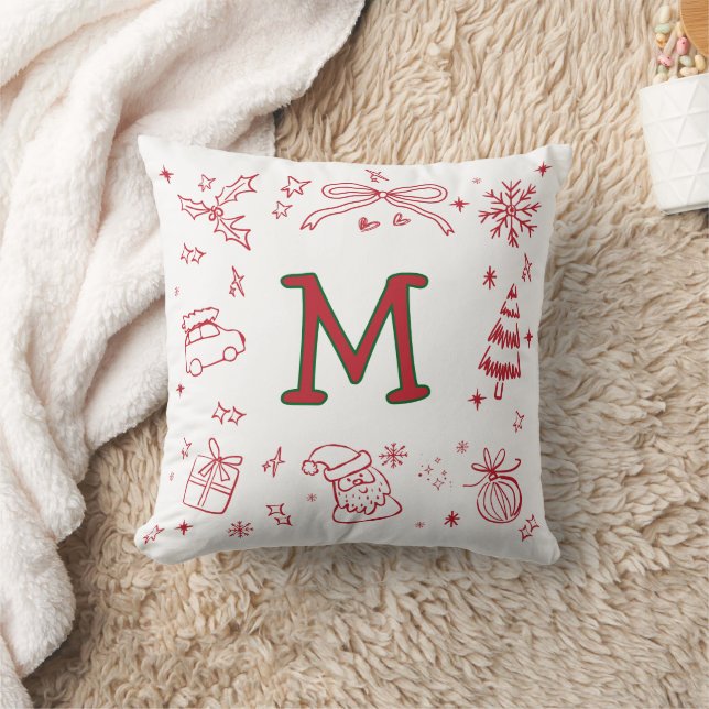 Whimsische handgetekende stijl Monogram Eerste Fes Kussen (Deken)