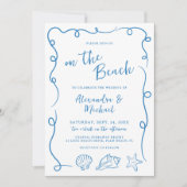 Whimsische handgetekende strandtrouw kaart (Voorkant)