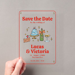 Whimsische handgetekende vette rode save the date acryl uitnodigingen
