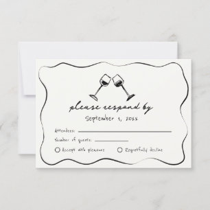 Whimsische handgetekende wijnbekers bruiloft RSVP kaartje