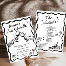 Whimsische handgetekende zwarte cocktail vrijgezel