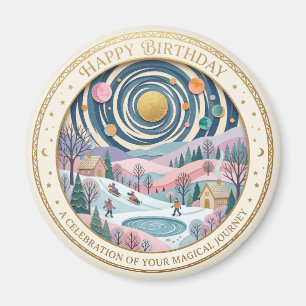 Whimsische Hemelse Winter Verjaardagsspiraal Magneet