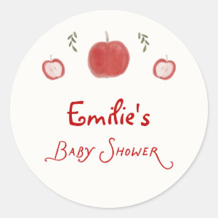 Whimsische herfst appel van onze oog baby shower ronde sticker