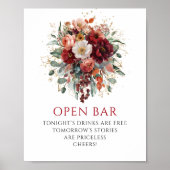 Whimsische Herfst Donkerrode Bloemen Open Bar Bord Poster (Voorkant)