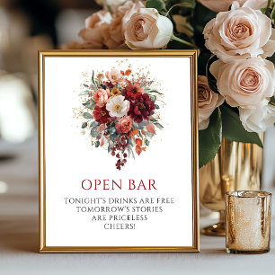 Whimsische Herfst Donkerrode Bloemen Open Bar Bord Poster