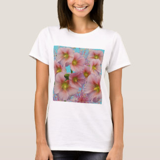 Whimsische hollyhock bloesem fotocollage t-shirt