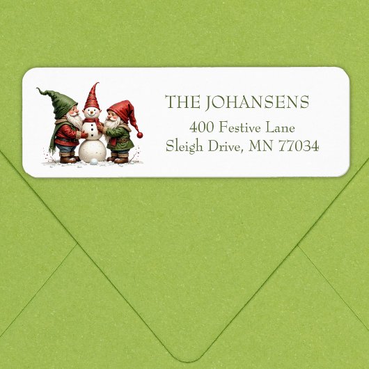 Whimsische kabouters Sneeuwman Kerst Retouradres Etiket