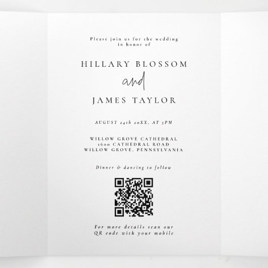 Whimsische kalligrafie Elegante bruiloft Drieluik Uitnodiging (Binnenkant midden)