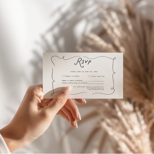 Whimsische kalligrafie huwelijks RSVP kaart