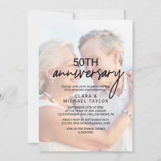 Whimsische kalligrafie | Vervagende foto jubileum Kaart (Voorkant)