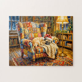 Whimsische Kerst Armstoel Slapende Mopsen Illustra Legpuzzel