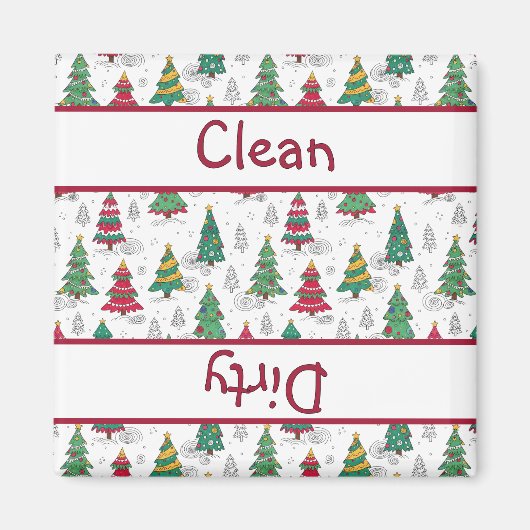 Whimsische Kerstbomen Afwasmachine Schoon/Vuile Magneet (Voorkant)