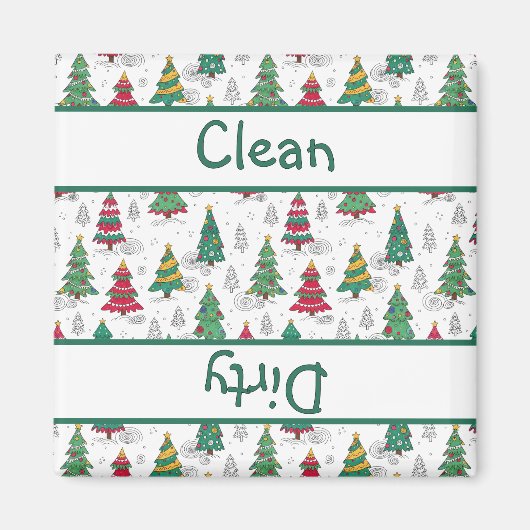 Whimsische Kerstbomen Afwasmachine Schoon/Vuile Magneet (Voorkant)