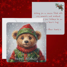 Whimsische Kerstelf Teddybeer Schilderstijl