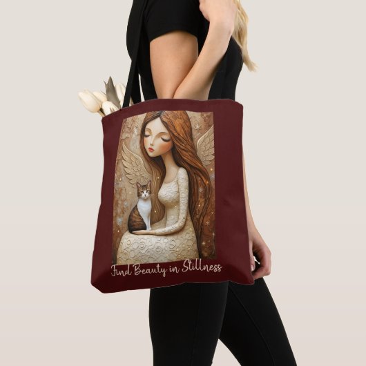 Whimsische Kerstkat Winter Juffrouw Kunst Tas (Dichtbij)
