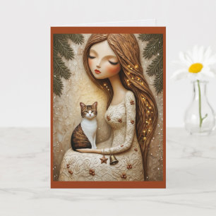 Whimsische Kerstkat Winter Juffrouw Kunstkaart Kaart