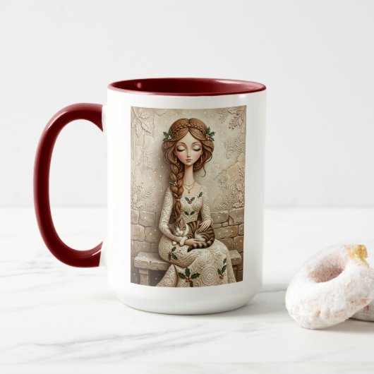 Whimsische Kerstkat Winter Juffrouw Mok (Met donut)