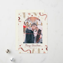 Whimsische Kerstkrans & Strikken Fotokaart – Min