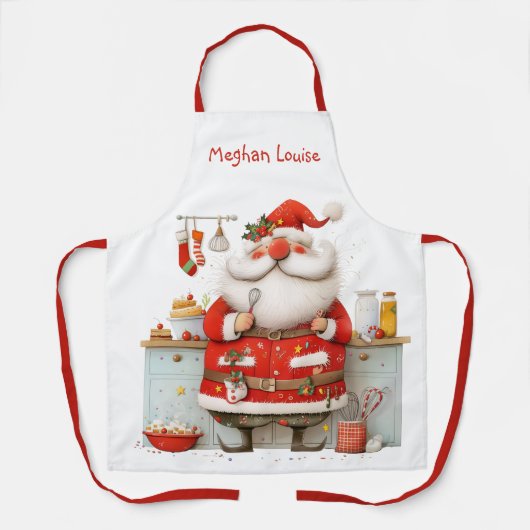 Whimsische Kerstman Chef Illustratie Kerstmis Schort (Voorkant)