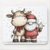 Whimsische Kerstman & Moo-Moo Kerstmis Kerstvreugd Muismat (Voorkant)