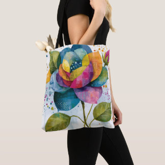 Whimsische Kleurrijke Abstracte Waterverf Roos Tote Bag