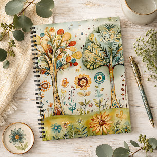 Whimsische Kleurrijke Hippie Boho Bloemen & Bomen Notitieboek