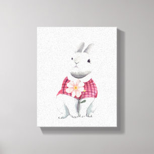 Whimsische Konijn Bloem Bos Nursery Decor Canvas Afdruk