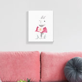 Whimsische Konijn Bloem Bos Nursery Decor Canvas Afdruk (Insitu (Woonkamer))