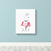 Whimsische Konijn Bloem Bos Nursery Decor Canvas Afdruk (Insitu (Houten vloer))