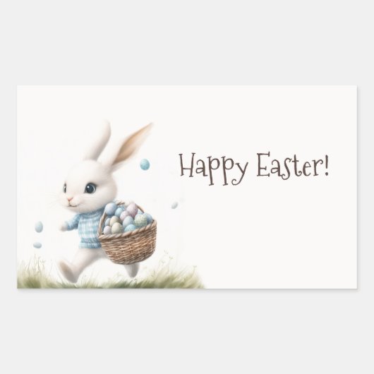Whimsische Konijn Happy Pasen Sticker | Kids Ei (Voorkant)