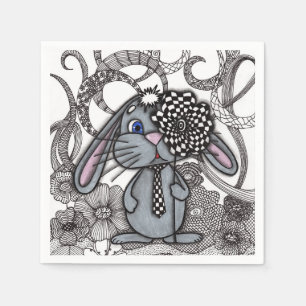 Whimsische Konijn Konijn Tie Zentangle Bloem Papie Servet