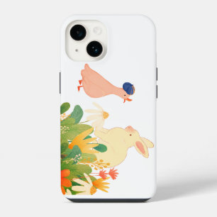 Whimsische Konijn & Vogel in Bloei – Schattige Len iPhone 14 Hoesje