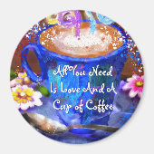 Whimsische kop koffie bloem persoonlijk magneet (Voorkant)