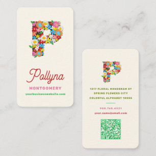 Whimsische Lente Bloemige Monogram Alfabet Naam P Visitekaartje