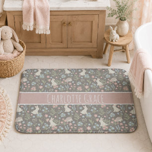 Whimsische Meisjesnaam Boho Bloemige Konijn Kinder Badmat
