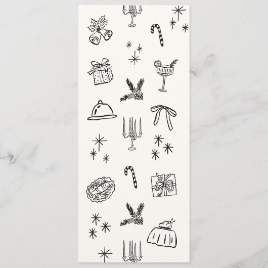 Whimsische, met de hand getekende kerstdinermenu p menu (Achterkant)
