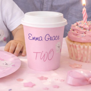 Whimsische moderne roze konijn 2e verjaardag papieren bekers