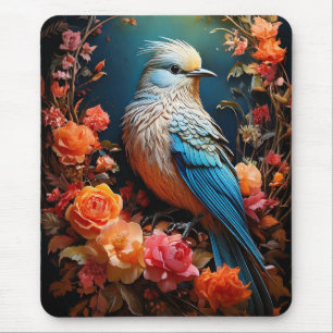 Whimsische Natuur Blauwe Vogel Muismat