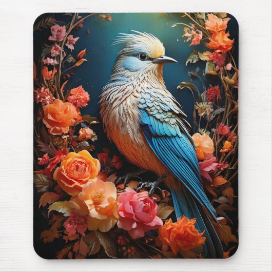 Whimsische Natuur Blauwe Vogel Muismat (Voorkant)