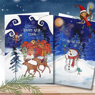 Whimsische Noordse Kerstman op een Eland Gelukkig  Feestdagen Kaart