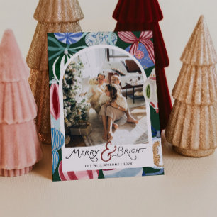 Whimsische Ornament Familie Foto Kerstmis Feestdagenkaart