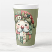 Whimsische Patchwork Kerstman Folk Kerstmis Latte Mok (Voorkant)