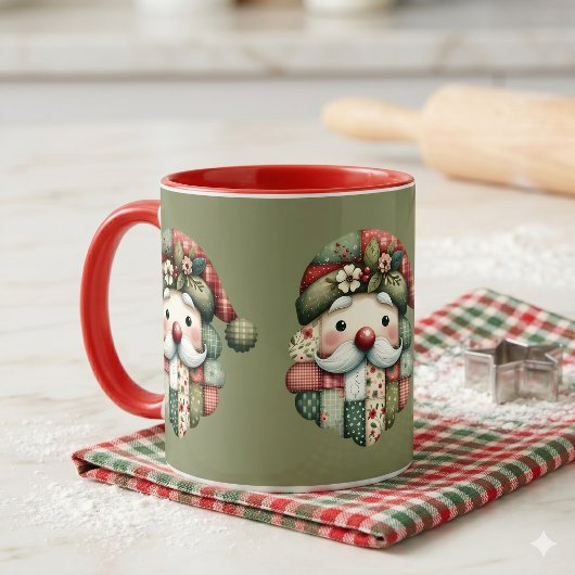 Whimsische Patchwork Kerstman Folk Kerstmis Mok
