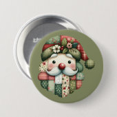 Whimsische Patchwork Kerstman Folk Kerstmis Ronde Button 7,6 Cm (Voorkant /achterkant)